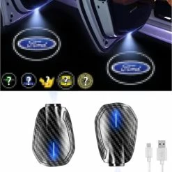 Promo ???? Car Door Lights,2Pcs Car Door LED Logo Projector Lights,Rechargeable Wireless Car Door Step Courtesy Welcome Lights Shadow Ghost Lights (Including 6 Pairs Logo Slides) For Custom ✔️