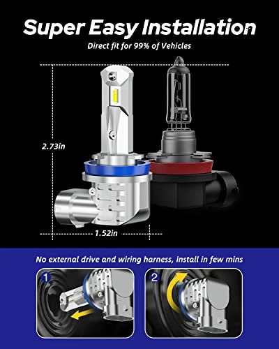 Best Pirce ???? H11 LED Headlight Bulbs, H8/H9/H16 Fog Lights, DRL Or Low Beam, White Fanless Mini Size Car Light Bulb (Pack Of 2) ✔️ 5 Best Pirce ???? H11 LED Headlight Bulbs, H8/H9/H16 Fog Lights, DRL Or Low Beam, White Fanless Mini Size Car Light Bulb (Pack Of 2) ✔️ - Image 3