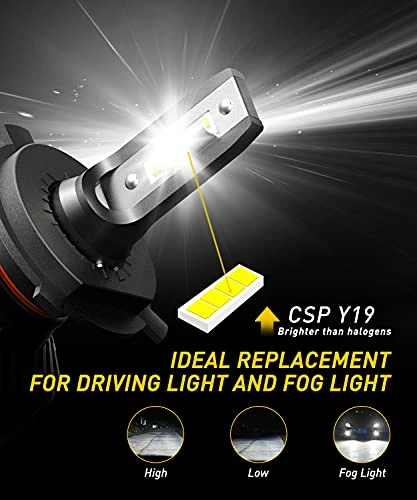 Outlet ???? H4 9003 HB2 LED Bulb Hi/Lo Fanless, Adjustable Beam 6500K Xenon White, 300% Night Visibility High Low Light Kit, Pack Of 2 ???? 4 Outlet ???? H4 9003 HB2 LED Bulb Hi/Lo Fanless, Adjustable Beam 6500K Xenon White, 300% Night Visibility High Low Light Kit, Pack Of 2 ???? - Image 2