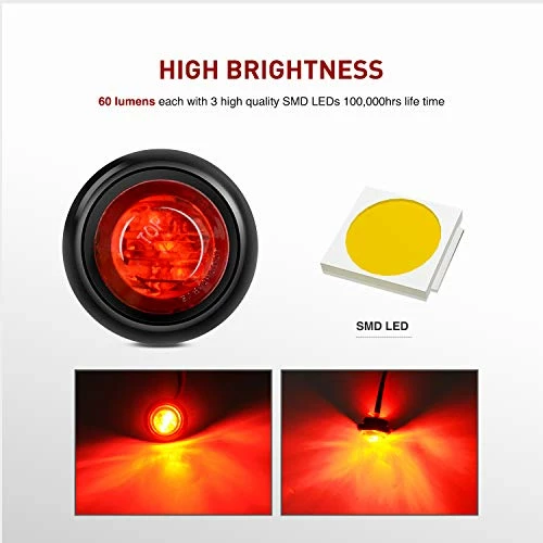 Best Pirce ???? TL-04 10 PCS 3/4 Inch Round LED Clearance Light LED Front Rear Side Marker Indicator Light Bullet Marker Light For Truck RV Car Bus Trailer Van Caravan Boat 12V, Red, 2 Years Warranty 30pcs Amber Red White ???? 5 Best Pirce ???? TL-04 10 PCS 3/4 Inch Round LED Clearance Light LED Front Rear Side Marker Indicator Light Bullet Marker Light For Truck RV Car Bus Trailer Van Caravan Boat 12V, Red, 2 Years Warranty 30pcs Amber Red White ???? - Image 3