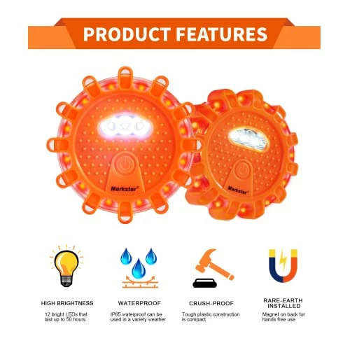 Discount ???? 6 Pack Rechargeable LED Emergency Flare Car Kit With 9 Blinking Modes,Waterproof Roadside Safety Flare Discs For Car & Truck Magnetic&Hook In The Bac ???? 4 Discount ???? 6 Pack Rechargeable LED Emergency Flare Car Kit With 9 Blinking Modes,Waterproof Roadside Safety Flare Discs For Car & Truck Magnetic&Hook In The Bac ???? - Image 2