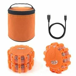Promo ???? USB Rechargeable LED Road Flares Emergency Lights-Roadside Warning Car Safety Beacon Flashing Disc Flare Kit With Magnetic Base For Vehicles & Boat | 3 Beacon Disc Pack ????