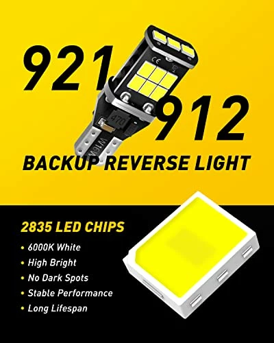 New ???? 912 921 LED Bulb For Backup Light Reverse Lights High Power 2835 15-SMD Chipsets Error Free T15 906 922 W16W Bulbs, 6000K White (Upgraded, Pack Of 2) ???? 4 New ???? 912 921 LED Bulb For Backup Light Reverse Lights High Power 2835 15-SMD Chipsets Error Free T15 906 922 W16W Bulbs, 6000K White (Upgraded, Pack Of 2) ???? - Image 2