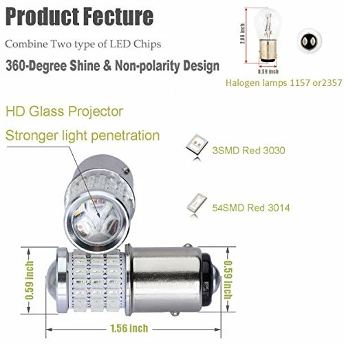 Deals ???? Newest 9-30V Super Bright Low Power 1157 2357 2057 7528 BAY15D LED Bulbs With Projector Replacement For Stop Tail Brake Lights, Brilliant Red ✔️ 4 Deals ???? Newest 9-30V Super Bright Low Power 1157 2357 2057 7528 BAY15D LED Bulbs With Projector Replacement For Stop Tail Brake Lights, Brilliant Red ✔️ - Image 2