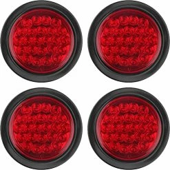 Promo ???? 4Pcs 4 Inch Round LED Trailer Tail Lights Red 24 LED Waterproof, 4 Inch Round Led Stop Turn Brake Tail Lights Flush Mount For Trucks RV Include Lights Grommets 3-Prong Wire Pigtails 12V Sealed ⭐