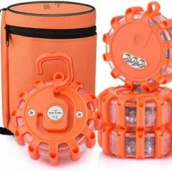 Coupon ???? [4 Pack] LED Road Flares Safety Flashing Warning Light Roadside Emergency Disc Beacon Kit For Vehicles Boats With Magnetic Base & Hook, Premium Storage Bag (Batteries Not Included) (4) ???? -Govee-shop 515FFF bK5L. AC
