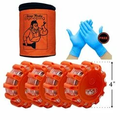 New ???? LED Road Safety Flares Roadside Warning Safety Flare Kit For Car, Truck, RV & Boat With Magnetic Base, Hooks To Hang & Carrying Bag | 4 Beacon Disc Pack With 9 Flash Modes ⌛