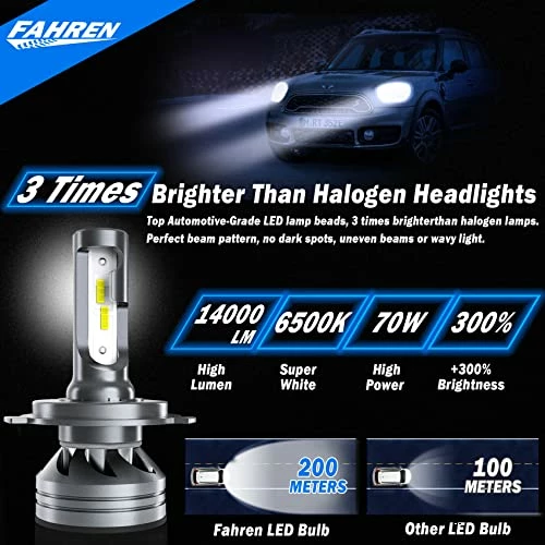 Buy ✔️ H4/9003/HB2 LED Headlight Bulbs, 70W 14000 Lumens Super Bright LED Headlights Conversion Kit 6500K Cool White IP68 Waterproof, Pack Of 2 ???? 4 Buy ✔️ H4/9003/HB2 LED Headlight Bulbs, 70W 14000 Lumens Super Bright LED Headlights Conversion Kit 6500K Cool White IP68 Waterproof, Pack Of 2 ???? - Image 2