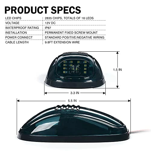 Top 10 ???? White LED Cab Roof Top Clearance Light Assembly, Black Smoke Lens Marker Running Lamps Compatible With Pickup Trucks Ford F150 Dodge Ram GMC Vans Lorry SUV POV Vehicle, Newest Version 5 PCS Amber - Oval ❤️ 9 Top 10 ???? White LED Cab Roof Top Clearance Light Assembly, Black Smoke Lens Marker Running Lamps Compatible With Pickup Trucks Ford F150 Dodge Ram GMC Vans Lorry SUV POV Vehicle, Newest Version 5 PCS Amber - Oval ❤️ - Image 7