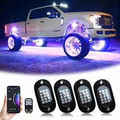 Coupon ⌛ RGB LED Rock Lights, 60 LEDs High Brightness Multifunction Neon Underglow Kit Waterproof Car Light With APP/RF Control Multicolor Rock Lights For ATV RZR UTV SUV Off Road Car, DC 12V (4 Pods) ????