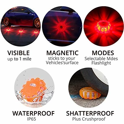Cheap ???? LED Road Safety Flares Lights, Emergency Lights For Roadside Security, Warning Flashing Beacon Disc With Magnet And Hook For Vehicles And Boats ,6 Pack, Batteries Include ???? 4 Cheap ???? LED Road Safety Flares Lights, Emergency Lights For Roadside Security, Warning Flashing Beacon Disc With Magnet And Hook For Vehicles And Boats ,6 Pack, Batteries Include ???? - Image 2