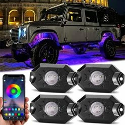Discount ⌛ RGB LED Rock Lights Kit, YCHOW-TECH 4 Pods Underglow Multicolor Neon Light Bluetooth App Control Timing Function Flashing Music Mode Wheel Well Light For Truck ATV UTV RZR SUV ????