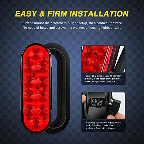 Cheapest ???? TL-01 6" Oval Red LED Tail 2PCS W/Surface Mount Grommets Plugs IP65 Waterproof Stop Brake Turn Trailer Lights For RV Truck Jeep, 2 Years Warranty ⭐ 7 Cheapest ???? TL-01 6" Oval Red LED Tail 2PCS W/Surface Mount Grommets Plugs IP65 Waterproof Stop Brake Turn Trailer Lights For RV Truck Jeep, 2 Years Warranty ⭐ - Image 5