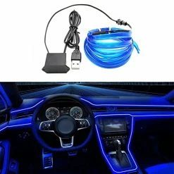 Top 10 ⌛ EL Wire Interior Car LED Strip Lights, LEDCARE USB Neon Glowing Strobing Electroluminescent Wire Lights With 6mm Sewing Edge, Ambient Lighting Kits For Car, Garden, Decorations (5M/15FT, Blue) ????