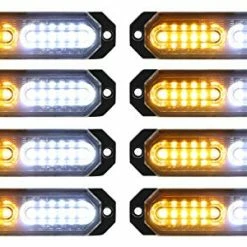 Deals ❤️ 8pcs Sync Feature Ultra Slim 12-LED Surface Mount Flashing Strobe Lights For Truck Car Vehicle LED Mini Grille Light Head Emergency Beacon Hazard Warning Lights (Amber/White) ????