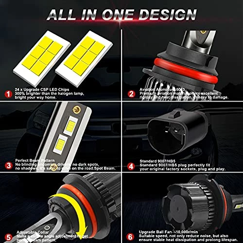 Best reviews of ???? 9007/HB5 LED Headlight Bulbs 12000 Lumens Super Bright 60W 6000K White High Beam/Low Beam LED Headlights Conversion Kit With Fan, Pack Of 2 ???? 5 Best reviews of ???? 9007/HB5 LED Headlight Bulbs 12000 Lumens Super Bright 60W 6000K White High Beam/Low Beam LED Headlights Conversion Kit With Fan, Pack Of 2 ???? - Image 3