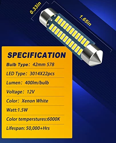 Cheap ???? Serundo Auto 578 Led Bulb 211-2 Led Festoon Bulb 41mm 42mm 1.65in Led Festoon Bulb For Car Map Light Dome Light, 6000k White Super Bright Interior Led Festoon Bulb,Pack Of 4pcs ???? 4 Cheap ???? Serundo Auto 578 Led Bulb 211-2 Led Festoon Bulb 41mm 42mm 1.65in Led Festoon Bulb For Car Map Light Dome Light, 6000k White Super Bright Interior Led Festoon Bulb,Pack Of 4pcs ???? - Image 2
