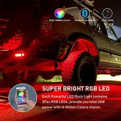 Discount ⌛ RGB LED Rock Lights Kit, YCHOW-TECH 4 Pods Underglow Multicolor Neon Light Bluetooth App Control Timing Function Flashing Music Mode Wheel Well Light For Truck ATV UTV RZR SUV ???? -Govee-shop 51XuoIPpieL
