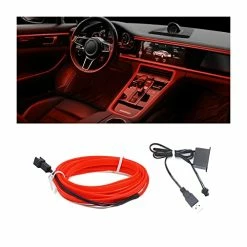 Outlet ???? EL Wire Interior Car LED Strip Lights, USB Auto Neon Light Strip With Sewing Edge, 16FT Electroluminescent Car Ambient Lighting Kits With Fuse Protection, Car Decoration Accessories (Red/16FT) ❤️