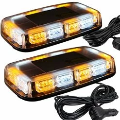 Coupon ???? 2pcs 48LED Roof Top Strobe Lights, High Visibility Emergency Safety Warning LED Mini Strobe Light Bar With Magnetic Base For 12-24V Snow Plow, Trucks, Construction Vehicles (Amber/White) ✔️