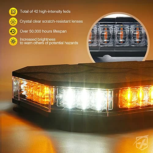 Best Pirce ???? LED Rooftop Strobe Beacon Lights Bar, Magnetic Mount Emergency Traffic Security Warning Caution Flashing Plow Light, For Construction Vehicles Tow Trucks Snowplow Postal Cars - White Amb ???? 5 Best Pirce ???? LED Rooftop Strobe Beacon Lights Bar, Magnetic Mount Emergency Traffic Security Warning Caution Flashing Plow Light, For Construction Vehicles Tow Trucks Snowplow Postal Cars - White Amb ???? - Image 3