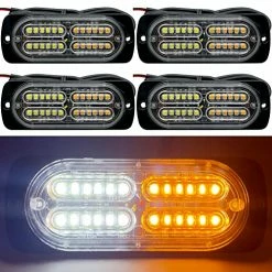 Buy ❤️ 12-24V 24-LED Super Bright LED Emergency Strobe Lights Warning For Cars Trucks Vehicle SUV Van Caution Hazard Construction Waterproof Amber Strobe Bar With 32 Different Flashing- 4PCS (White Amber) ????