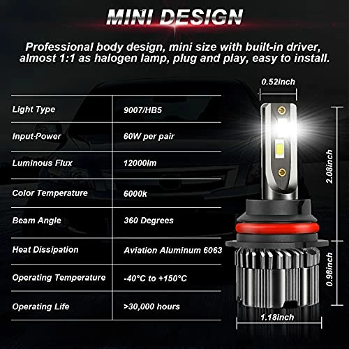 Best reviews of ???? 9007/HB5 LED Headlight Bulbs 12000 Lumens Super Bright 60W 6000K White High Beam/Low Beam LED Headlights Conversion Kit With Fan, Pack Of 2 ???? 6 Best reviews of ???? 9007/HB5 LED Headlight Bulbs 12000 Lumens Super Bright 60W 6000K White High Beam/Low Beam LED Headlights Conversion Kit With Fan, Pack Of 2 ???? - Image 4