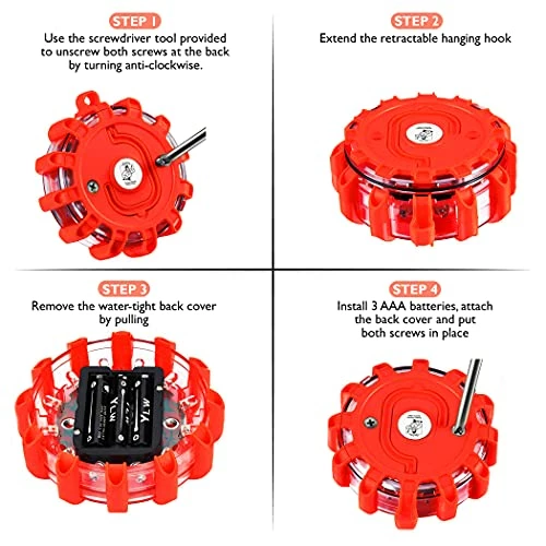 New ???? LED Road Safety Flares Roadside Warning Safety Flare Kit For Car, Truck, RV & Boat With Magnetic Base, Hooks To Hang & Carrying Bag | 4 Beacon Disc Pack With 9 Flash Modes ⌛ 5 New ???? LED Road Safety Flares Roadside Warning Safety Flare Kit For Car, Truck, RV & Boat With Magnetic Base, Hooks To Hang & Carrying Bag | 4 Beacon Disc Pack With 9 Flash Modes ⌛ - Image 3