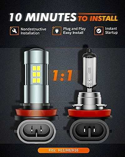 Budget ???? H11/H8/H16 LED Fog Light Bulbs, 6000K Xenon White, 27 SMD Chips, 360-degree Illumination, Non-polarity, Pack Of 2 ???? 6 Budget ???? H11/H8/H16 LED Fog Light Bulbs, 6000K Xenon White, 27 SMD Chips, 360-degree Illumination, Non-polarity, Pack Of 2 ???? - Image 4