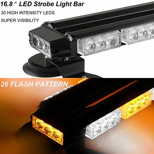 Budget ???? 16.8 Inch LED Strobe Flashing Light Bar, 26 Flashing Modes High Intensity Emergency Hazard Warning Beacon Lights With Magnetic Base For Car Trucks Trailer Roof Safety (Amber White Amber White) ???? 4 Budget ???? 16.8 Inch LED Strobe Flashing Light Bar, 26 Flashing Modes High Intensity Emergency Hazard Warning Beacon Lights With Magnetic Base For Car Trucks Trailer Roof Safety (Amber White Amber White) ???? - Image 2