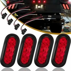 Hot Sale ???? 6 Inch Red Oval Led Trailer Tail Light 4PCS For RV Truck Jeep - Stop/Turn/Tail Light Marine Waterproof - Including 3-pin Water Tight Plug DOT/SAE With Wires And Grommet ✔️