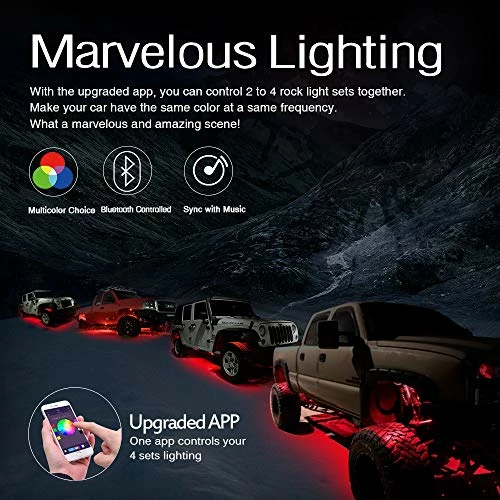 Best Pirce ???? 2nd-Gen RGB LED Rock Lights With Bluetooth Controller, Timing Function, Music Mode - 8 Pods Multicolor Neon LED Light Kit ???? 4 Best Pirce ???? 2nd-Gen RGB LED Rock Lights With Bluetooth Controller, Timing Function, Music Mode - 8 Pods Multicolor Neon LED Light Kit ???? - Image 2
