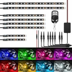 Cheapest ???? 8PCS Motorcycle RGB Led Light Kit Waterproof Multi-Color Atmosphere Lights Lamp With 4Key RF Wireless Remote For Harley Davidson Honda Kawasaki Suzuki, 2 Years Warranty (TL-42) ????