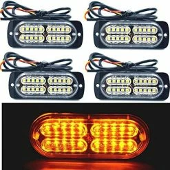 Buy ❤️ 12-24V 24-LED Super Bright LED Emergency Strobe Lights Warning For Cars Trucks Vehicle SUV Van Caution Hazard Construction Waterproof Amber Strobe Bar With 32 Different Flashing- 4PCS (White Amber) ???? -Govee-shop 614MoA5FtoL. AC