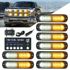 Top 10 ???? LED Surface Mount Strobe Lights Kit, White Amber Grill Grille Emergency Warning Flashing Marker Light Warning Light Assemblies For Trucks Vehicles ATV RV Cars Van - 8PCS ????