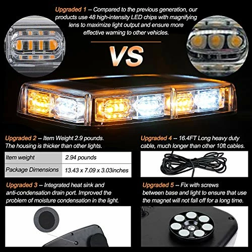 Coupon ???? 2pcs 48LED Roof Top Strobe Lights, High Visibility Emergency Safety Warning LED Mini Strobe Light Bar With Magnetic Base For 12-24V Snow Plow, Trucks, Construction Vehicles (Amber/White) ✔️ 4 Coupon ???? 2pcs 48LED Roof Top Strobe Lights, High Visibility Emergency Safety Warning LED Mini Strobe Light Bar With Magnetic Base For 12-24V Snow Plow, Trucks, Construction Vehicles (Amber/White) ✔️ - Image 2