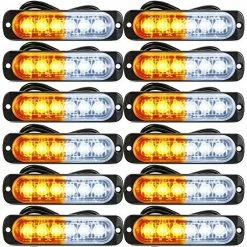 Coupon ???? LED Amber Strobe Lights Vehicle Emergency Strobe Lights For Trucks LED Flashing Car Lights Windshield Lights Bars Hazard Shiny Mount Strobe Lights With Pads Screws For Off Road Car (12 Pieces) ????